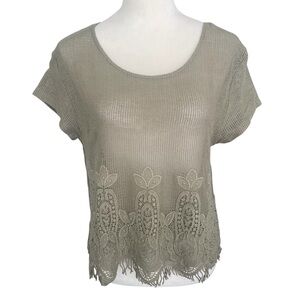 Mango Casualwear Top Women Size XS Embroidered See Through Floral Knit Boho Chic